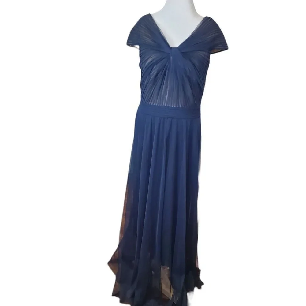 Tadashi Shoji Tulle Twist‎ Formal Maxi Gown Mother of Pride Navy Blue Size 12